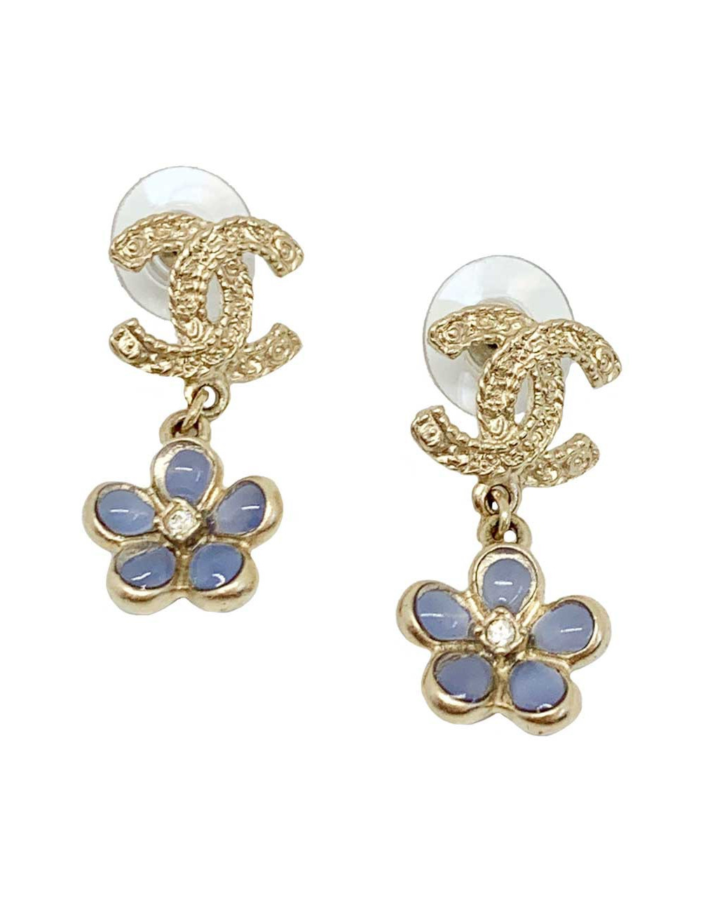 Boucles d'oreille clou fleur CHANEL en pâte de verre et métal doré