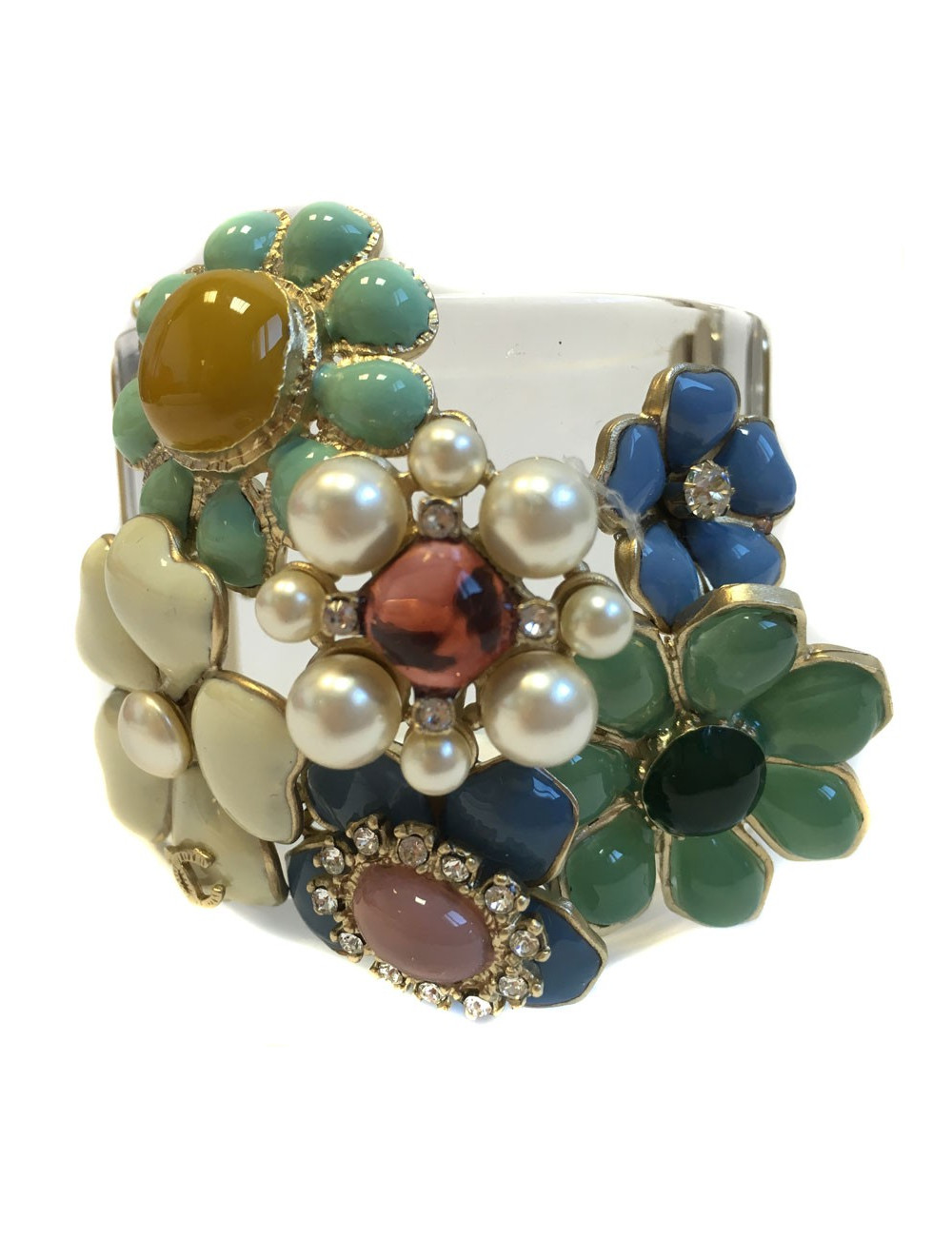 Cuff CHANEL transparent adorned florets in block glass and rhinestones