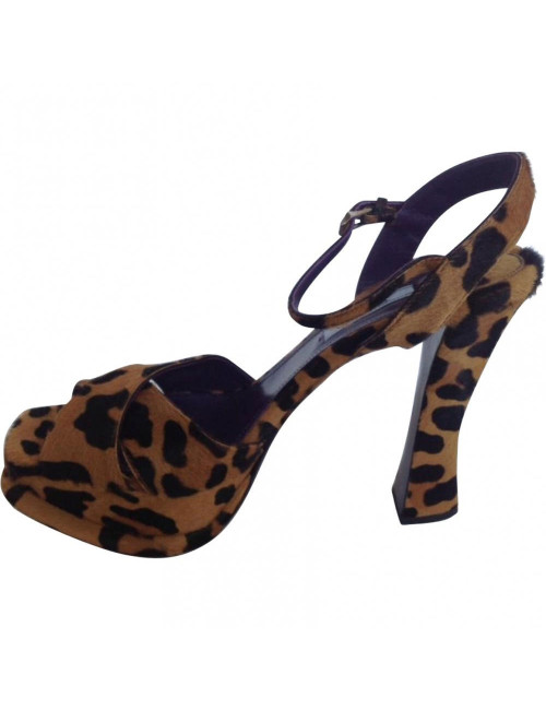 Sandales hautes PRADA T39.5 motifs leopard