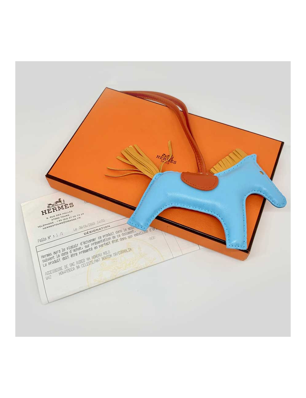 Accessoire de sac HERMES "Rodéo" en agneau bleu celeste