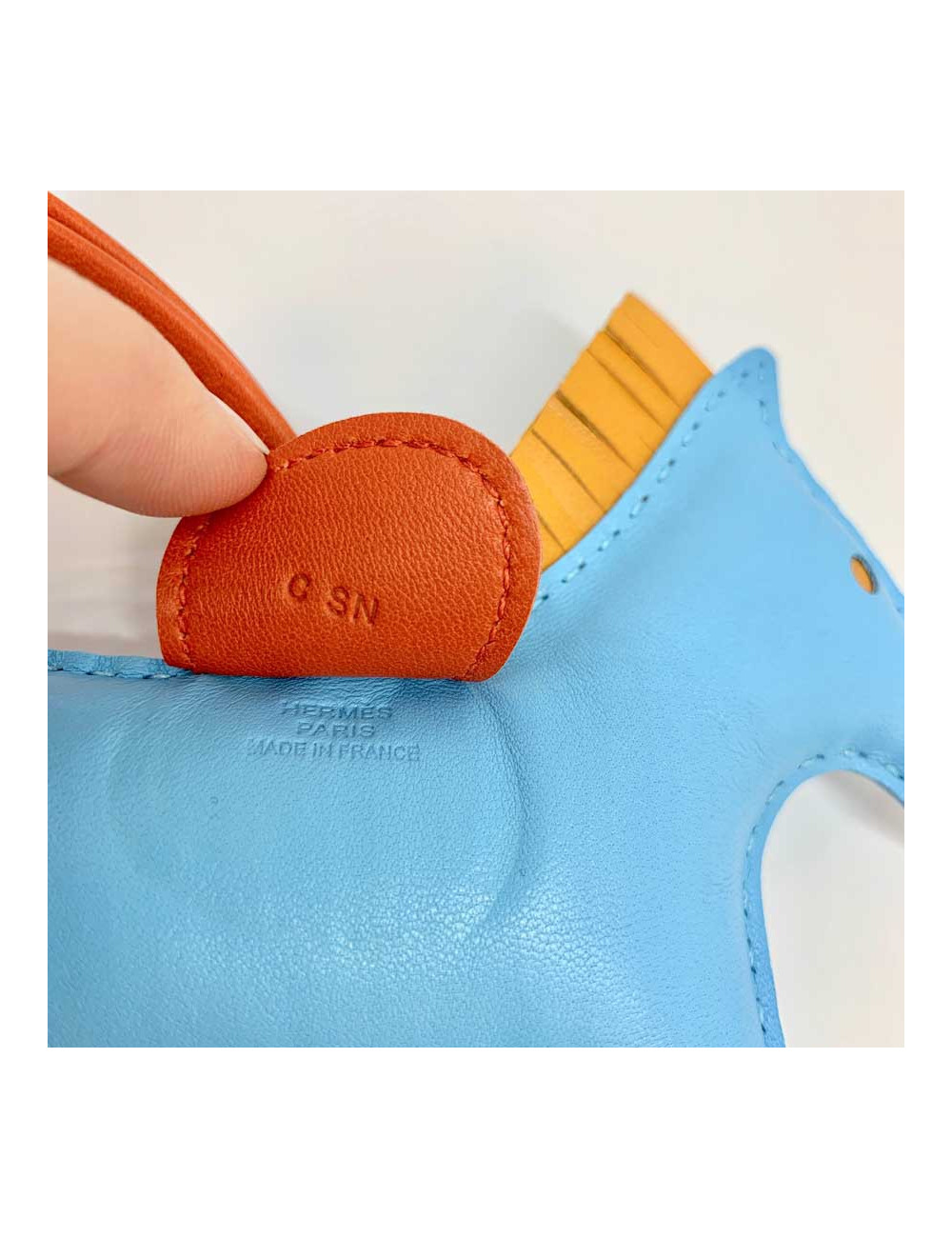 HERMES bag charm "Rodéo" in Celeste blue lambskin