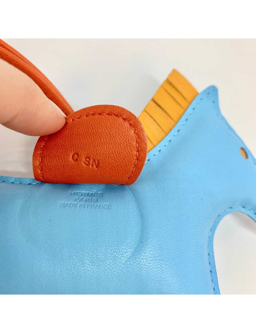 HERMES bag charm "Rodéo" in Celeste blue lambskin