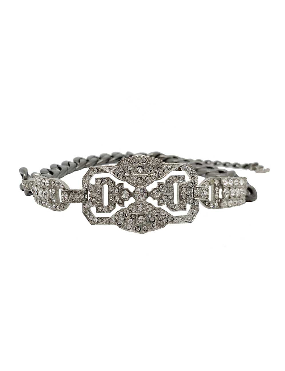 CHANEL belt  with a rhinestone and silver finish metal buckle, size 70