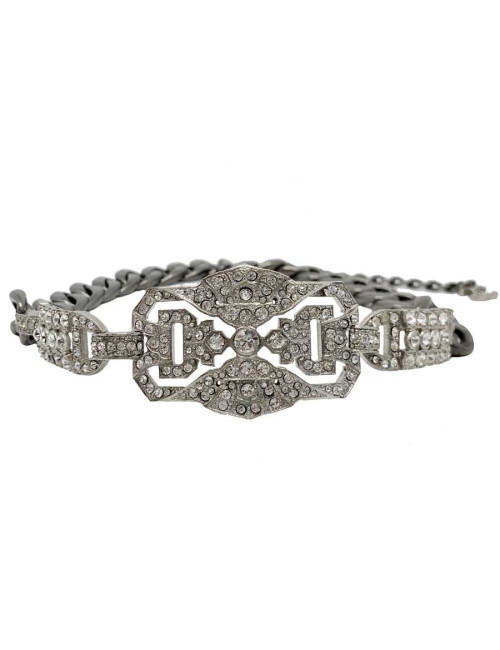CHANEL belt  with a rhinestone and silver finish metal buckle, size 70