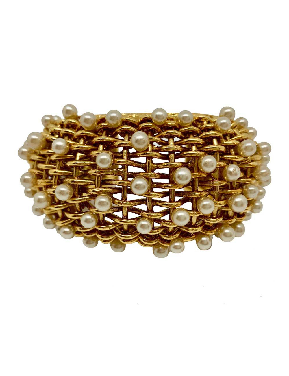 Manchette CHANEL grillage et perles nacrées
