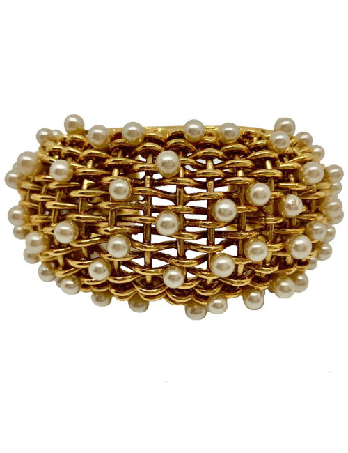 Manchette CHANEL grillage et perles nacrées