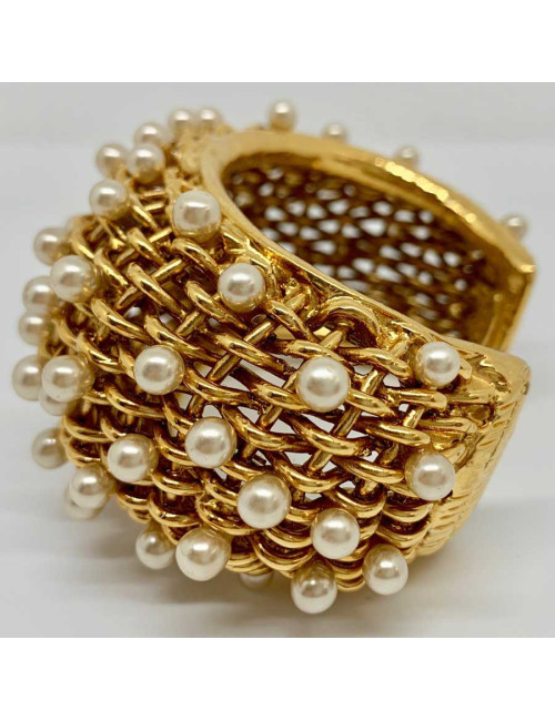 Manchette CHANEL grillage et perles nacrées