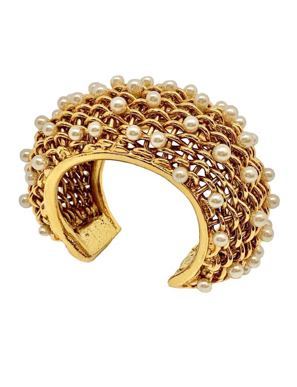 Manchette CHANEL grillage et perles nacrées