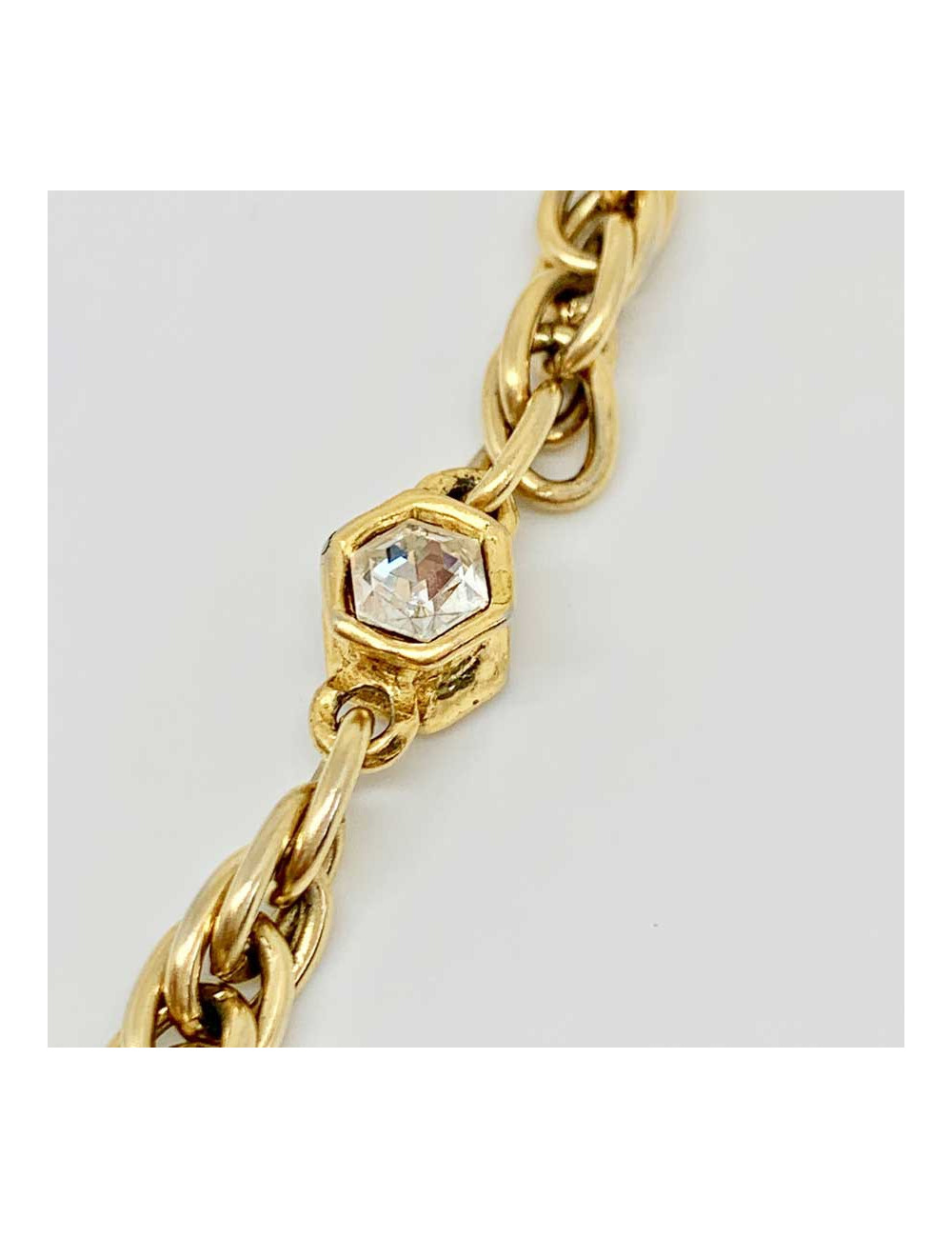 Collier vintage CC CHANEL strass et métal doré