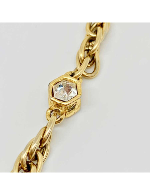 Collier vintage CC CHANEL strass et métal doré