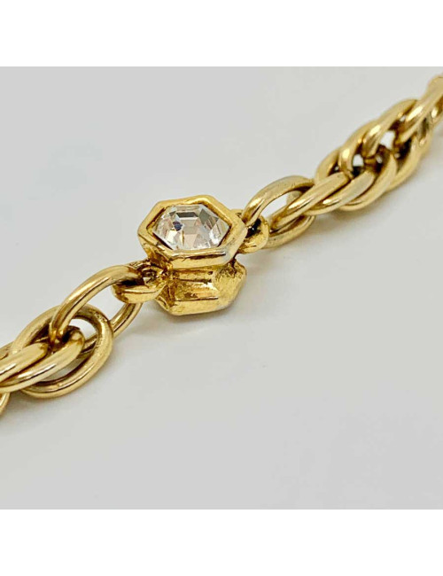Collier vintage CC CHANEL strass et métal doré