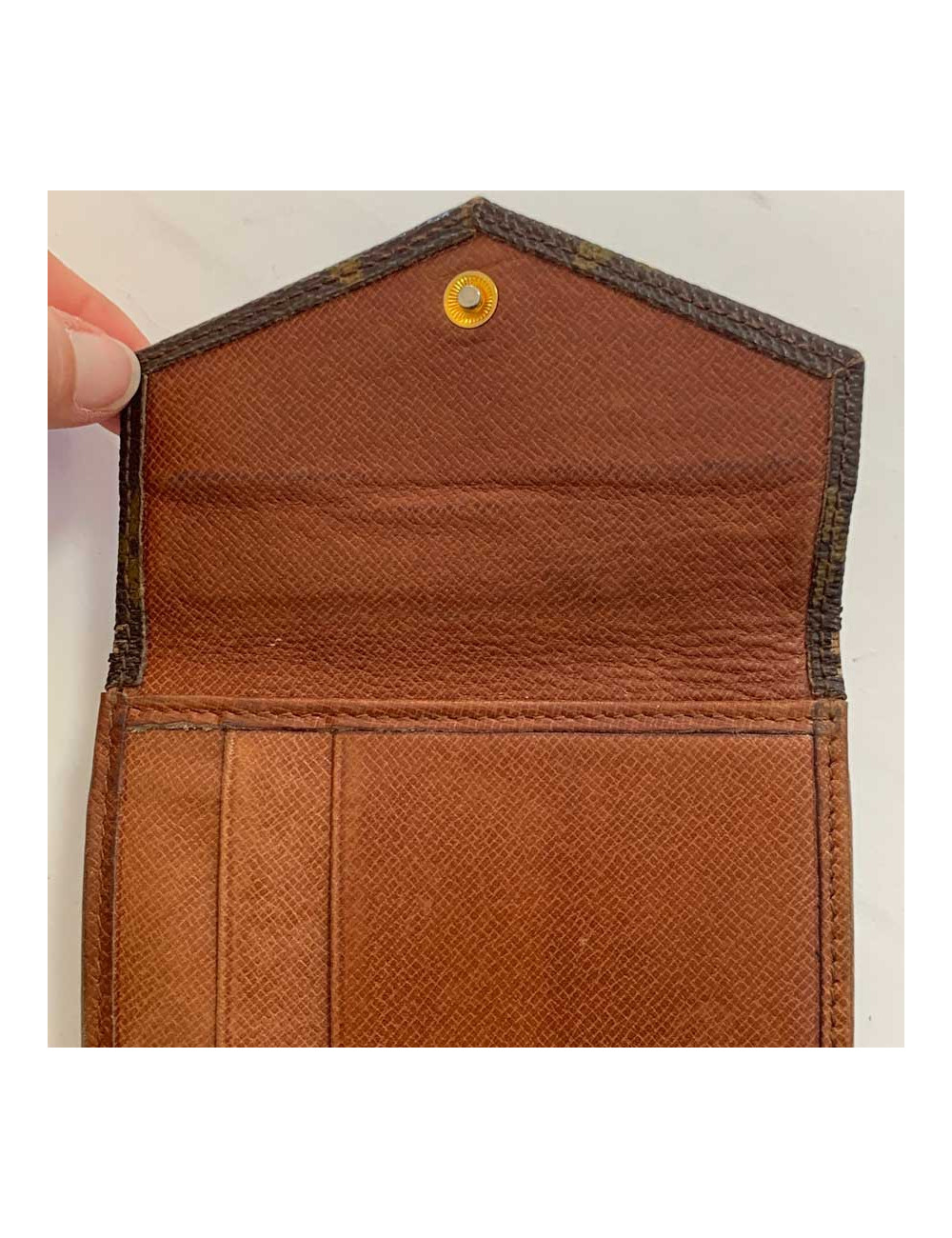 LOUIS VUITTON vintage brown monogram canvas compact wallet