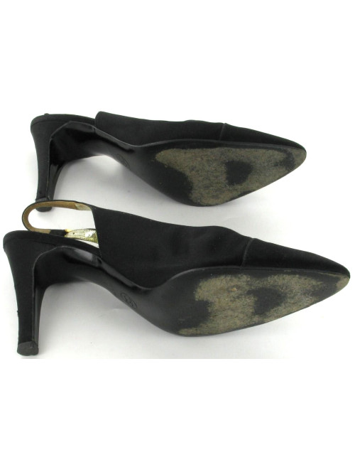Escarpins CHANEL Couture en soie satin noir T 38,5