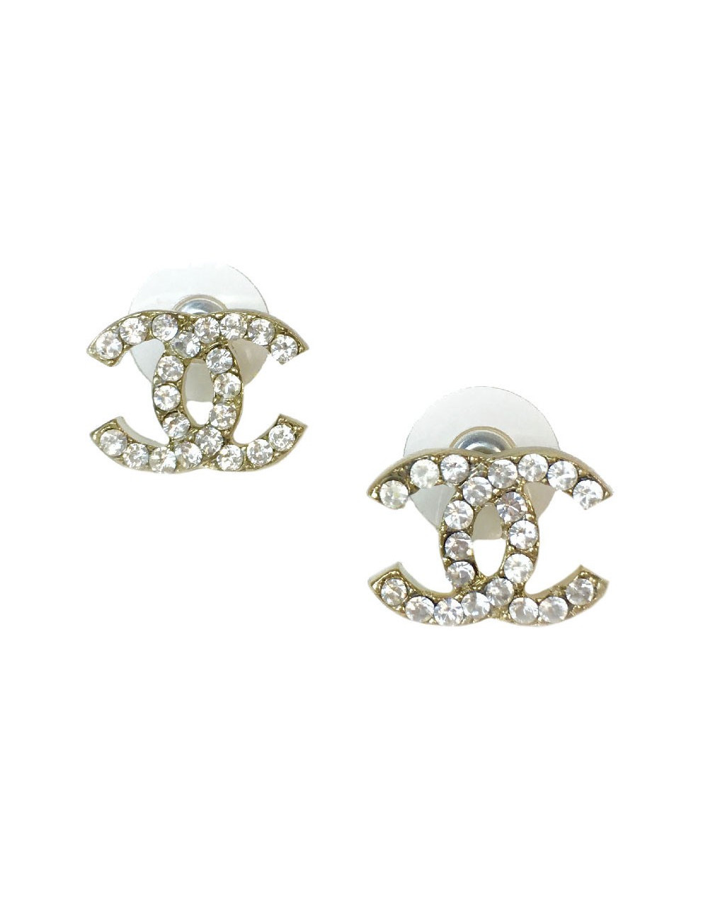 Boucles d'oreille CHANEL "CC" dorées avec brillants