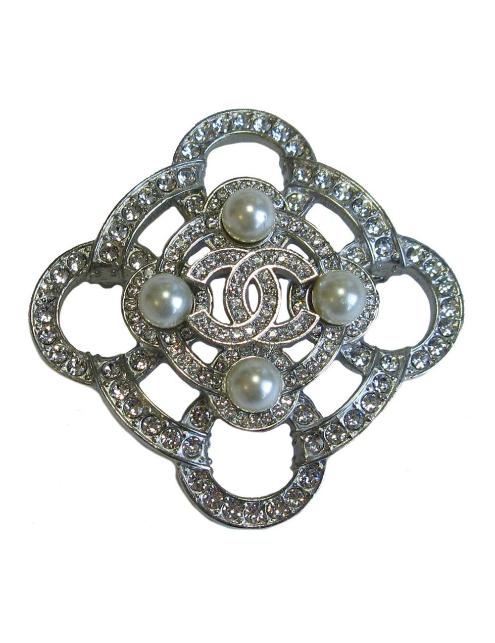 Broche CC strass et perles