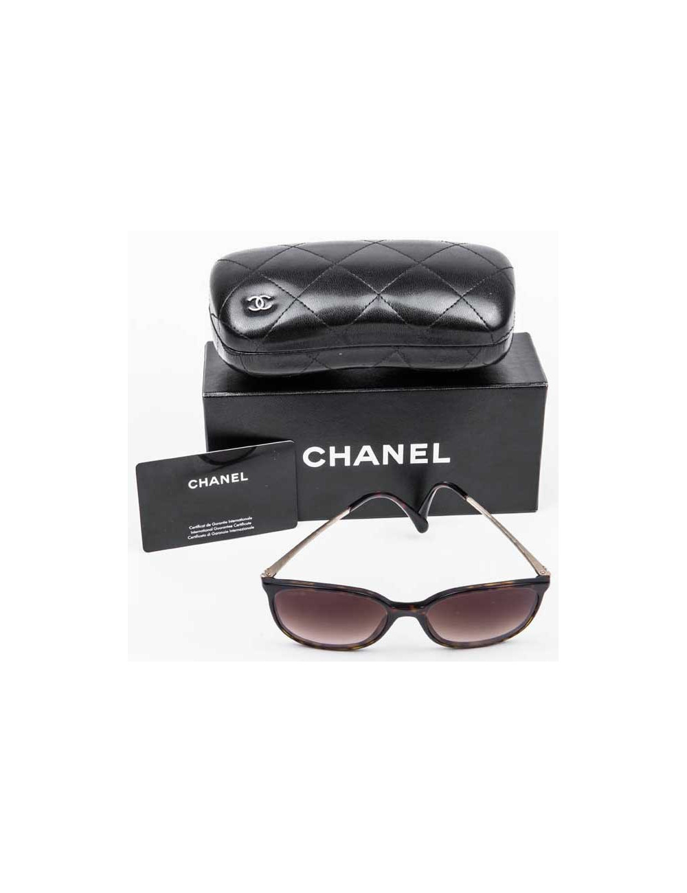 Lunettes de soleil CHANEL en plexiglas marron avec strass