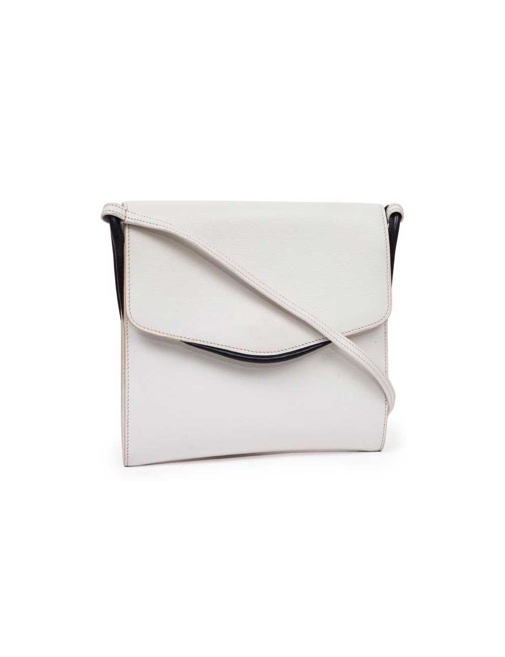HERMES vintage bag in white leather and night blue trim