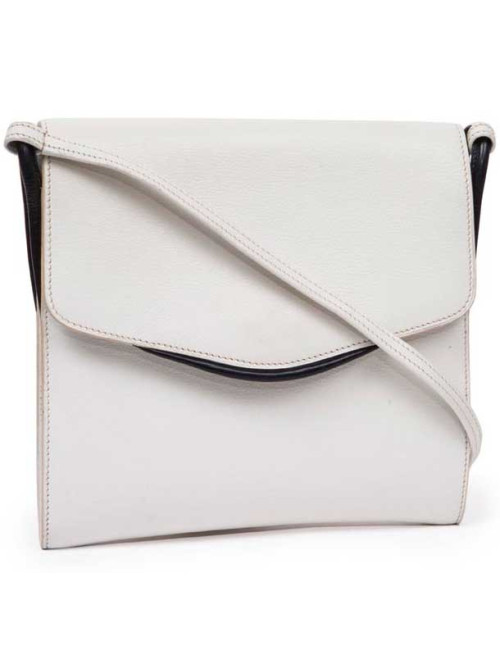 HERMES vintage bag in white leather and night blue trim