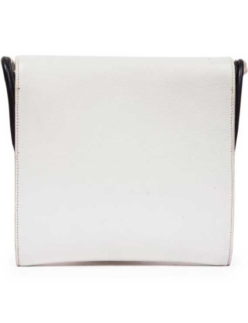 HERMES vintage bag in white leather and night blue trim