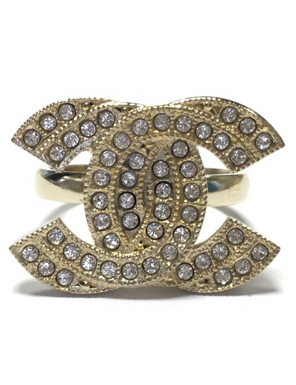 Bague CHANEL T52 CC dore et strass Swarovski