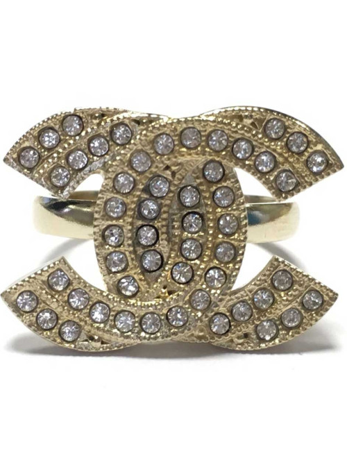 Bague CHANEL dorée et strass T53