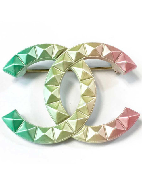 Broche CHANEL CC  pointes de diamant tricolores