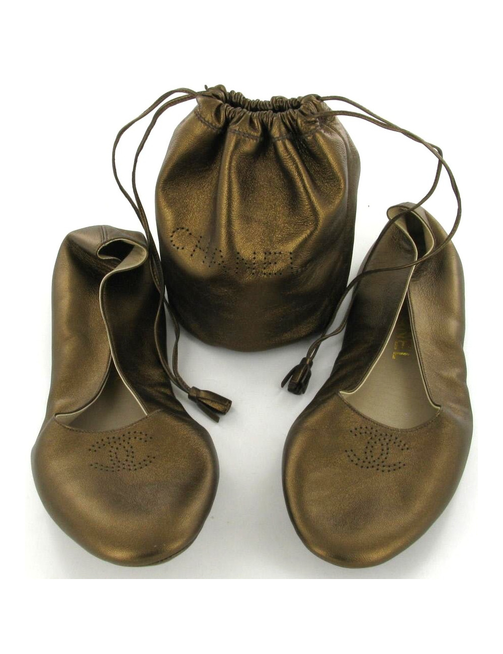 Ballerines-chaussons CHANEL en cuir bronze T 41 