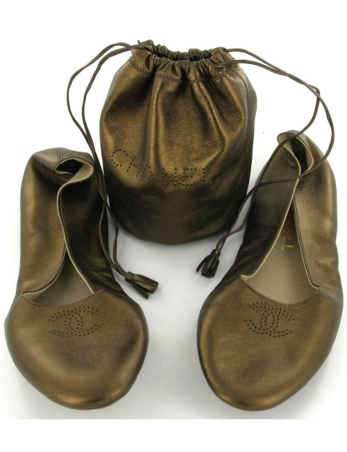 Ballerines CHANEL en cuir bronze T 41 
