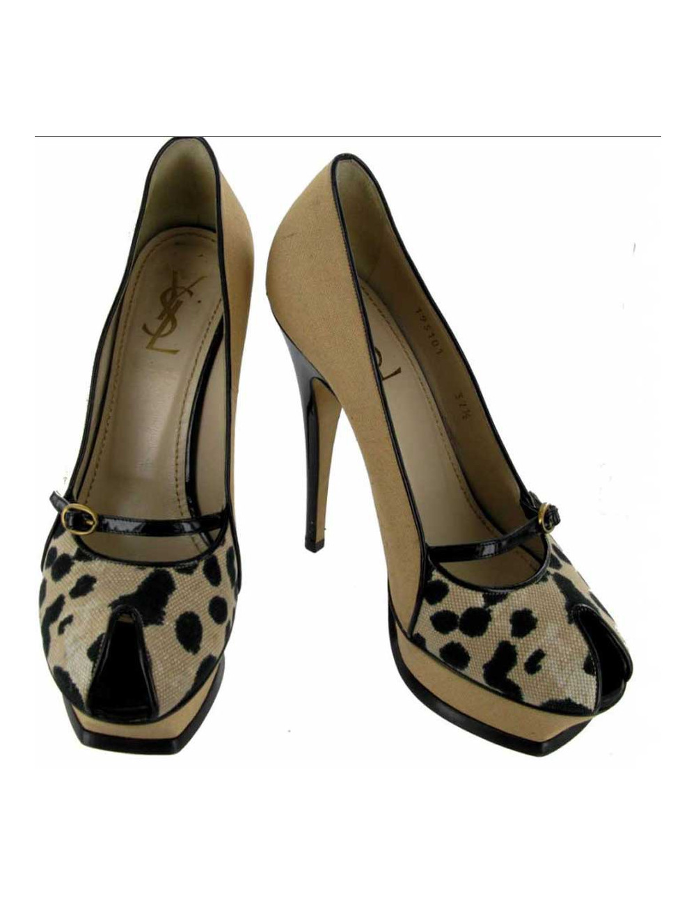 Escarpins open toe YVES SAINT LAURENT T37,5 soie beige et léopard