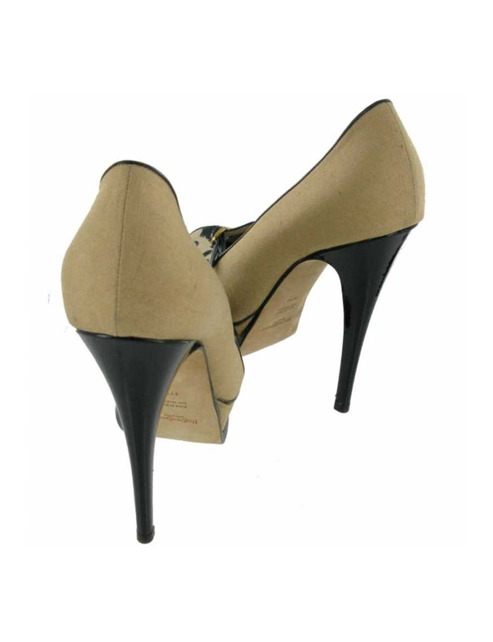 Open toe YVES SAINT LAURENT T37, 5 beige silk and leopard pumps