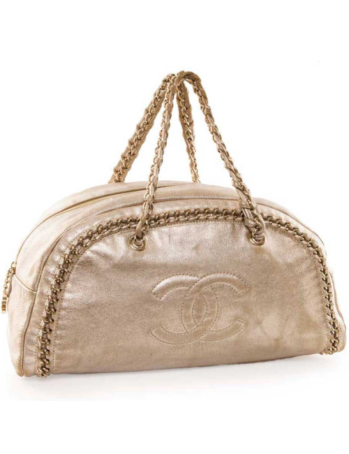 Sac CHANEL bowling GM cuir vieilli doré