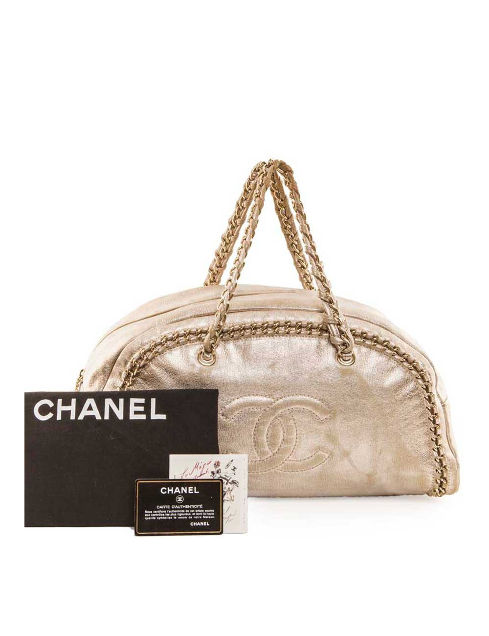 Sac CHANEL bowling GM cuir vieilli doré