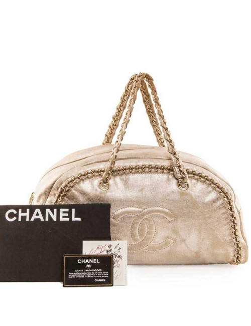 Sac CHANEL bowling GM cuir vieilli doré