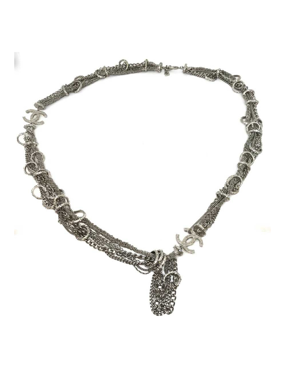 Sautoir multichaines et strass CHANEL argent