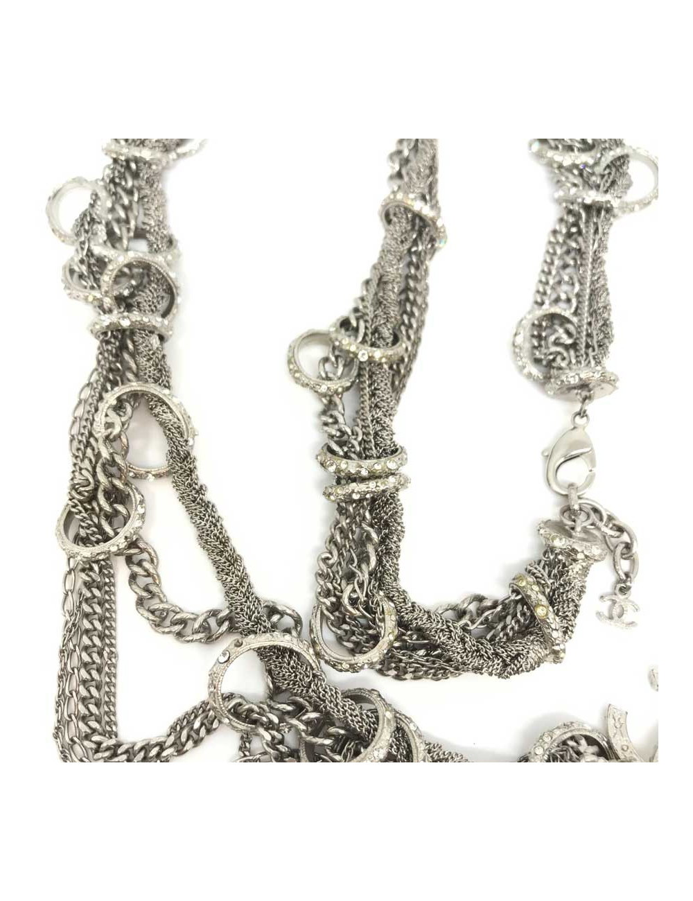 Sautoir multichaines et strass CHANEL argent