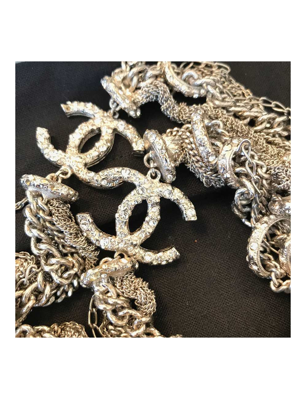 Sautoir multichaines et strass CHANEL argent
