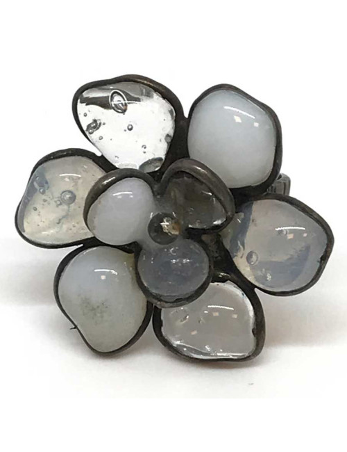 Bague camelia blanc MARGUERITE DE VALOIS pâte de verre