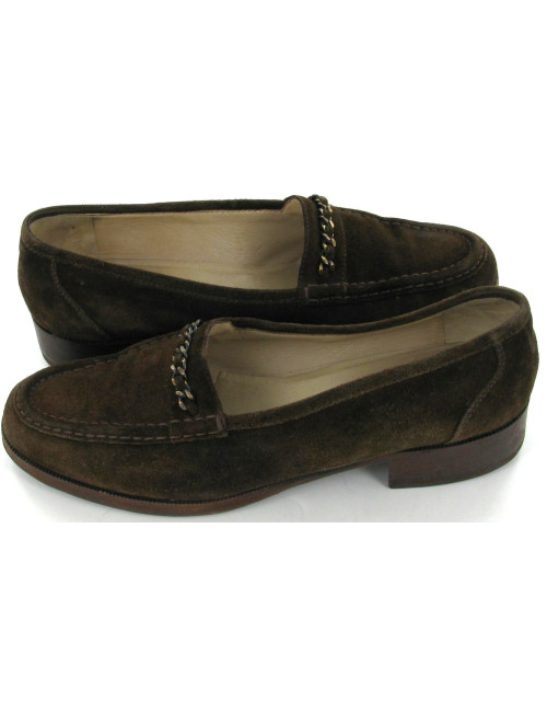 Mocassins CHANEL en nubuck marron T39.5