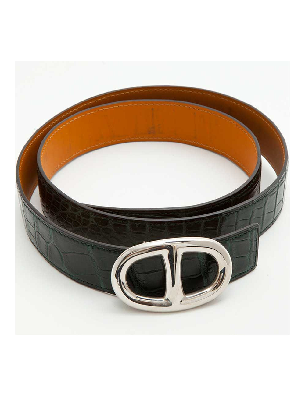 Ceinture HERMES Homme t 90 crocodile porosus vert