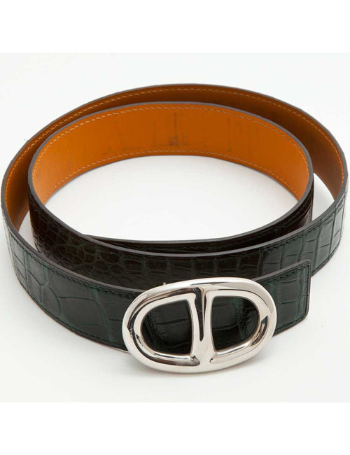 Ceinture HERMES Homme t 90 crocodile porosus vert
