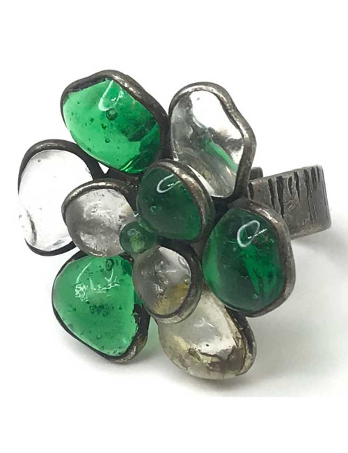 Bague verte MARGUERITE DE VALOIS pâte de verre