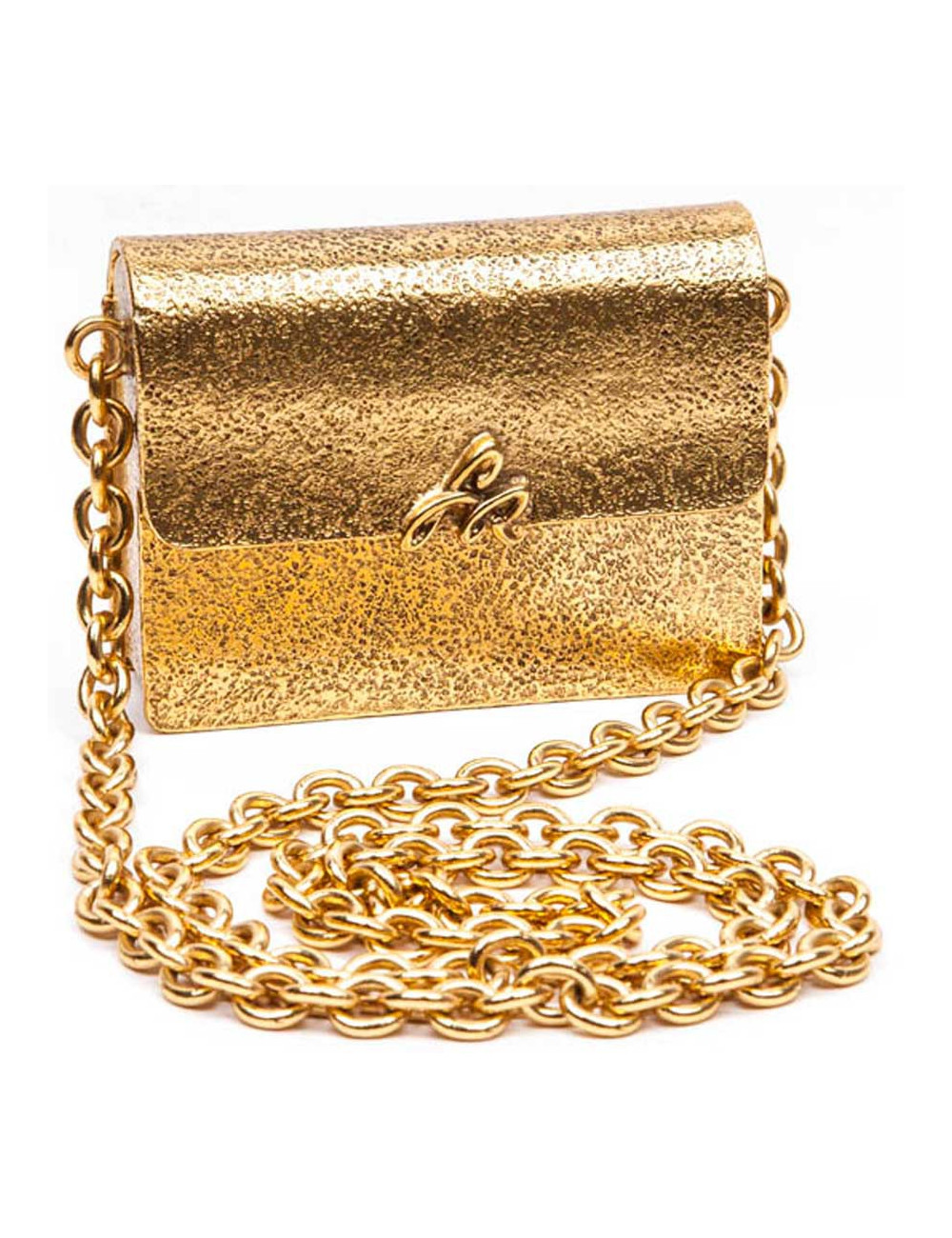 Minaudière SONIA RYKIEL en métal martelé doré Collector