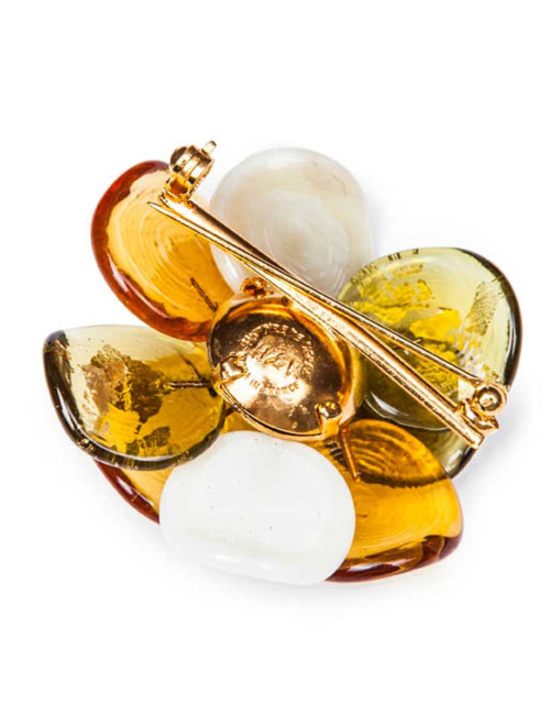 couture camellia brooch in tricolor molten glass