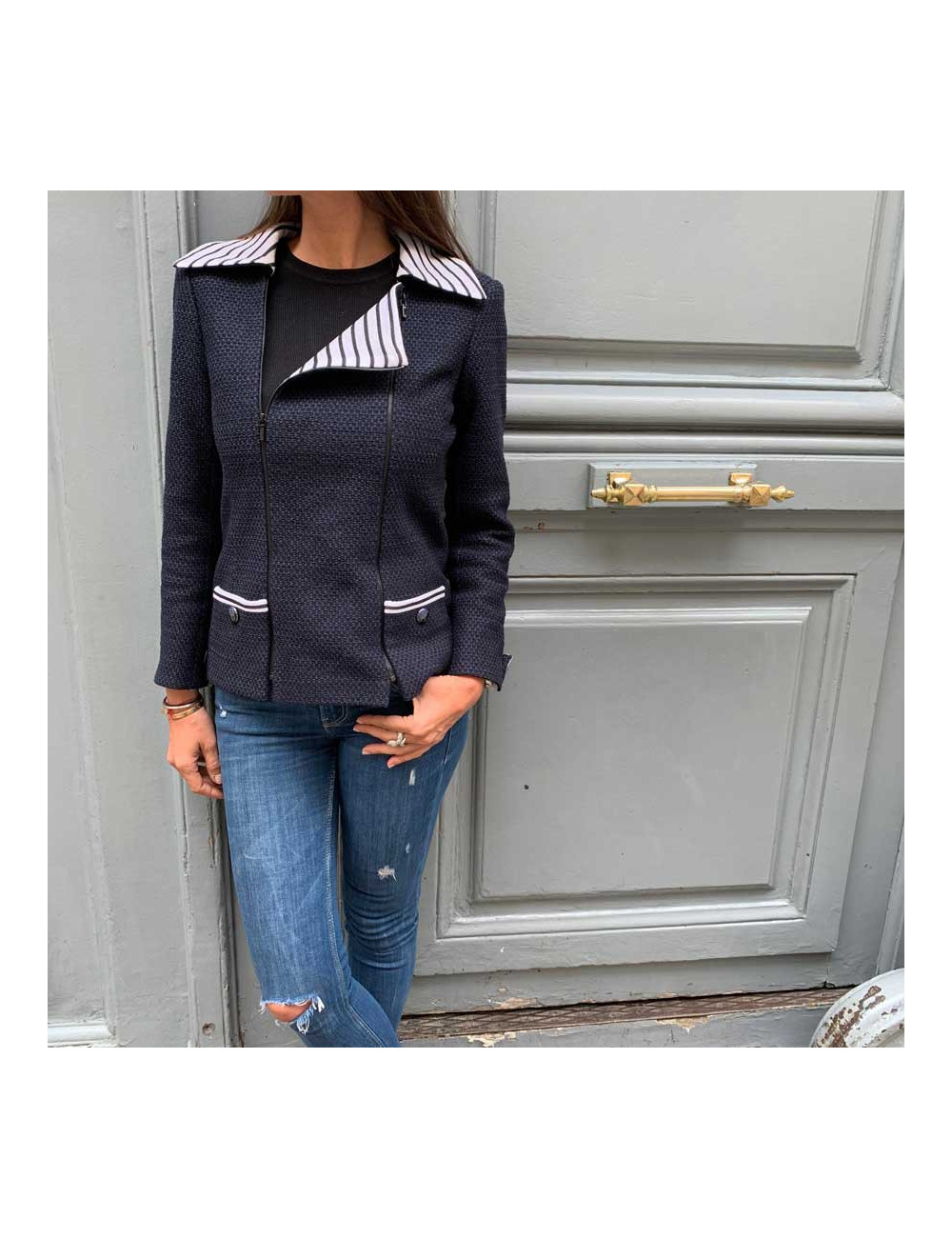 Veste CHANEL T36  bleu blanc