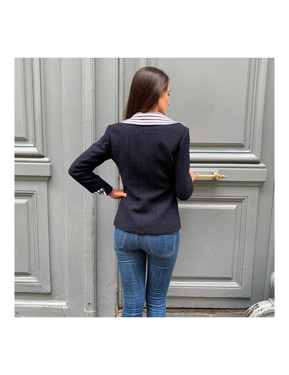 Veste CHANEL T36  bleu blanc