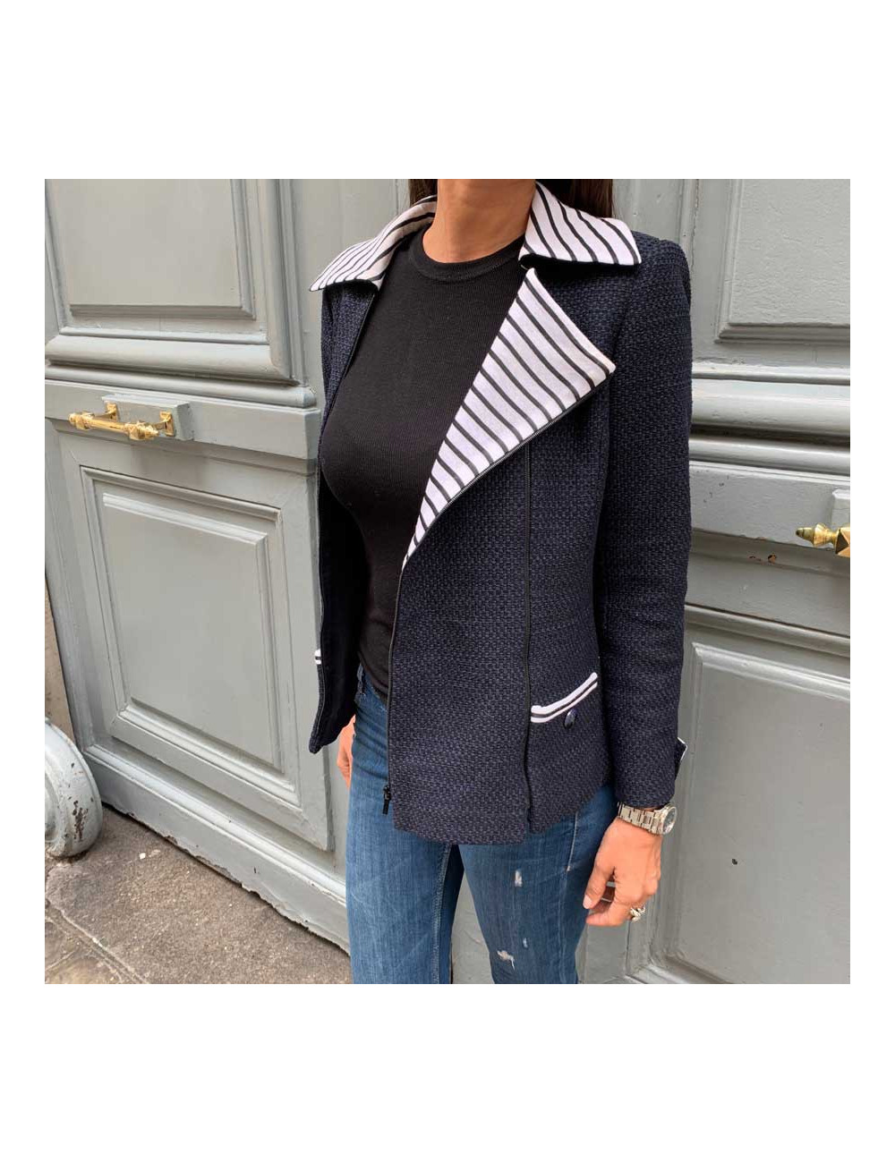 Veste CHANEL T36  bleu blanc