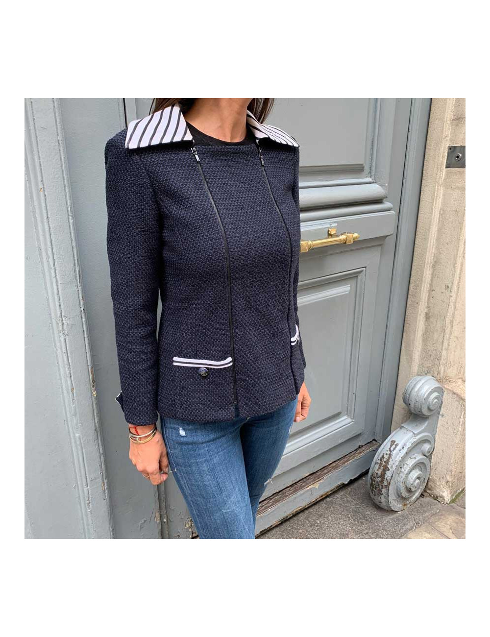 Veste CHANEL T36  bleu blanc