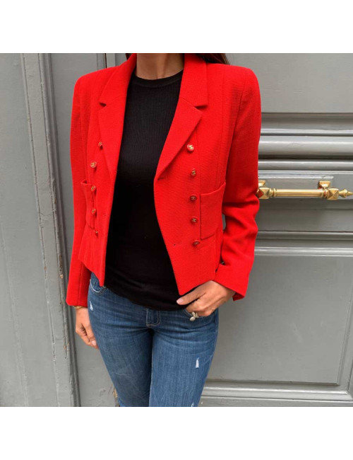 Veste T40 CHANEL Collection 95 en soie rouge 