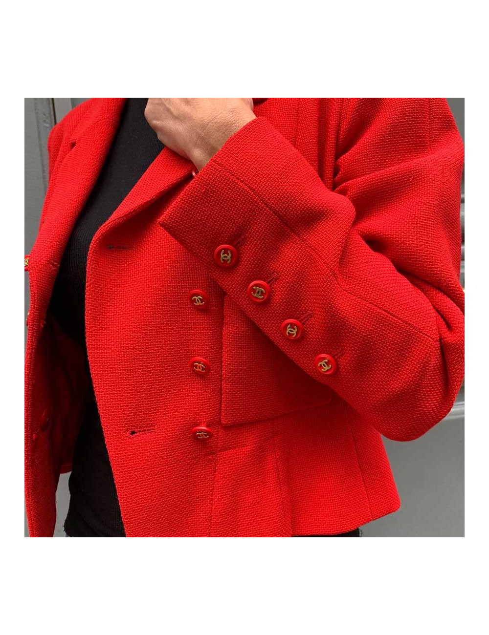 Veste T40 CHANEL Collection 95 en soie rouge 