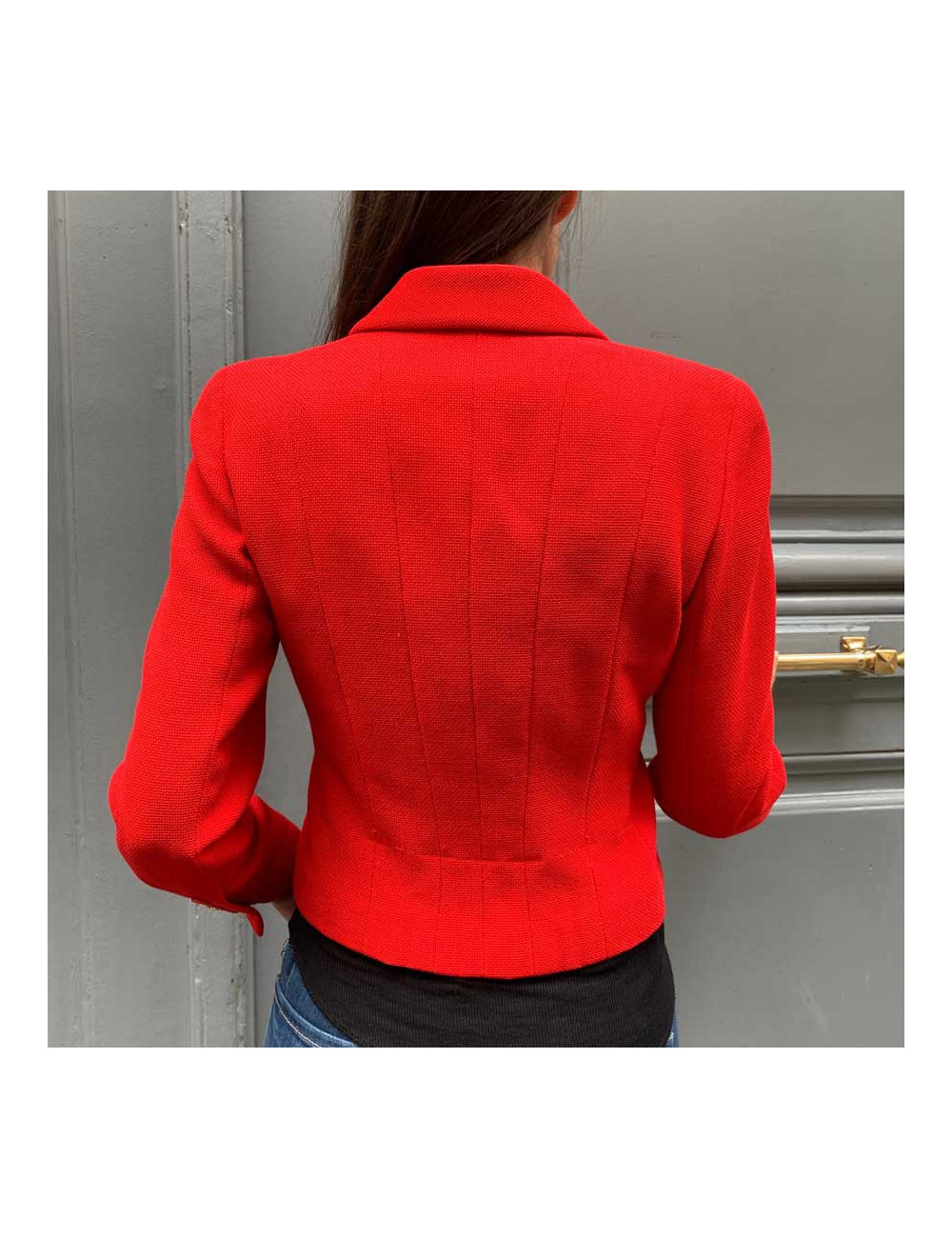 Veste T40 CHANEL Collection 95 en soie rouge 